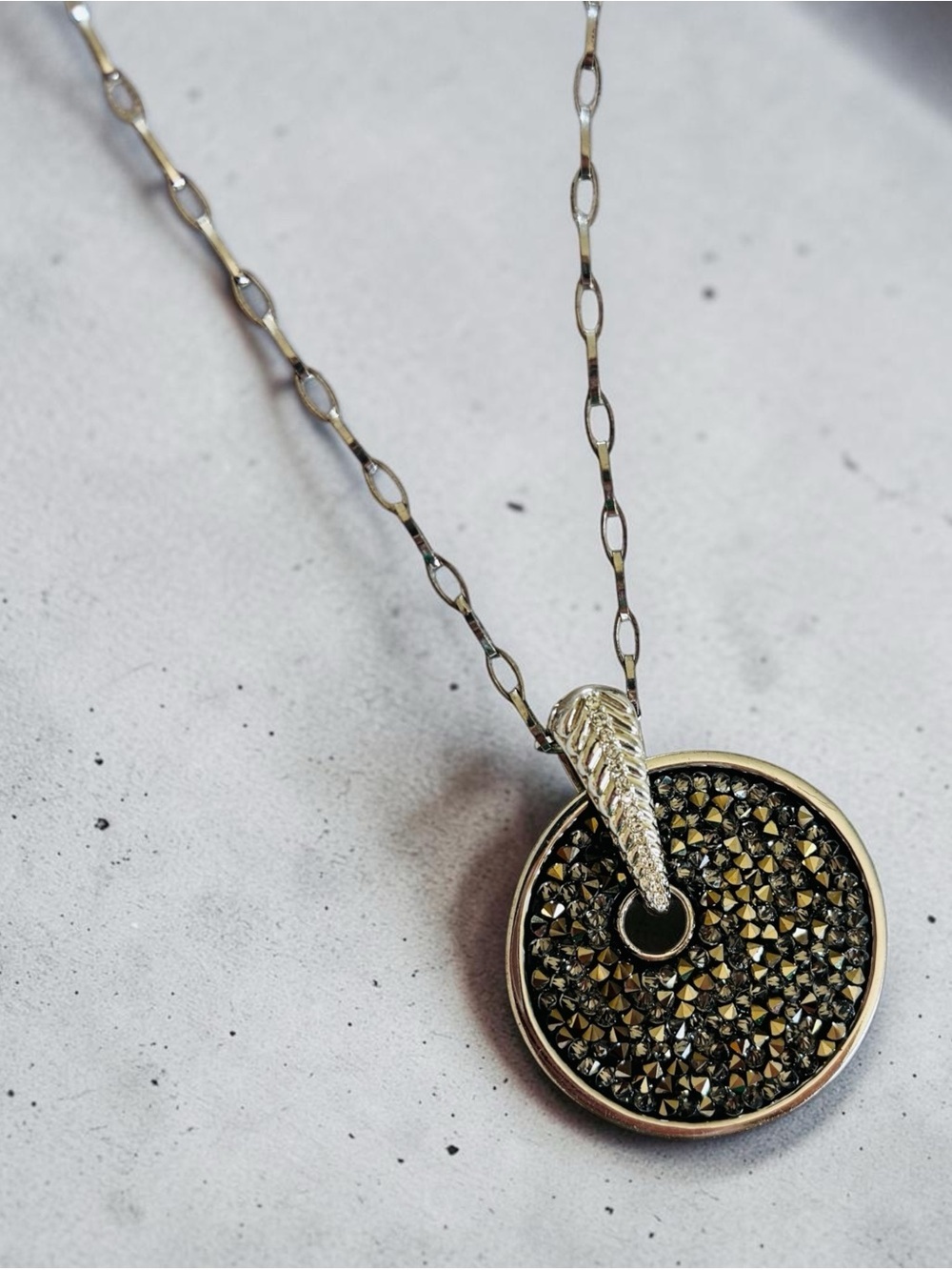 Gold & Silver  Pavé Disc Pendant Necklace 24” silver chain - Women Jewelry